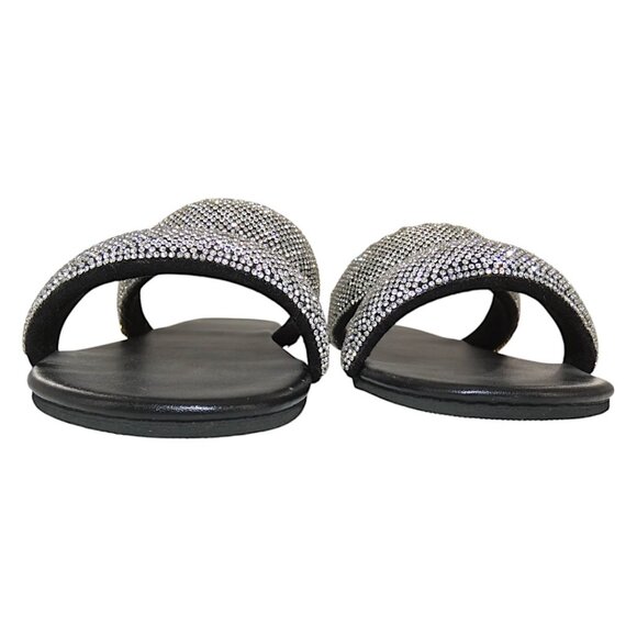 Rhinestone Double Strap Black Slide Spa Pool Sandals Blingcore Y2K Glam EU 38 - Picture 3 of 11
